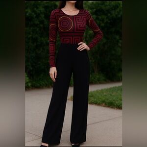 Bold Red & Black Jumpsuit Y2K– Modern, Slim & Trendy Size S
